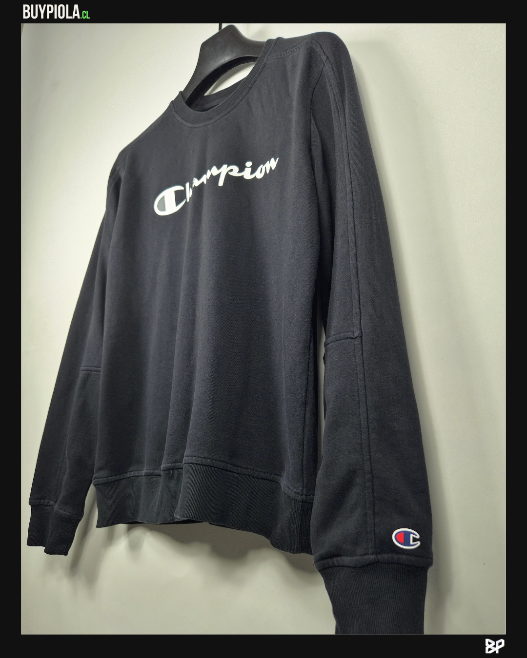 Champion Crewneck Negro Script Blanco